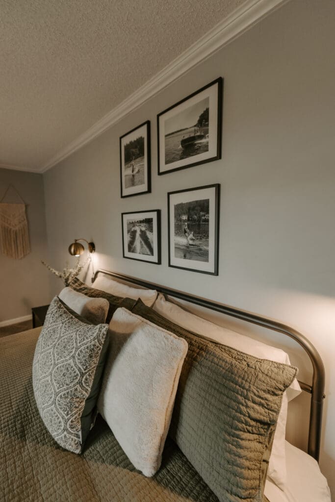 Comfortable cabin bedroom featuring rustic charm and modern comforts at Camp Digs