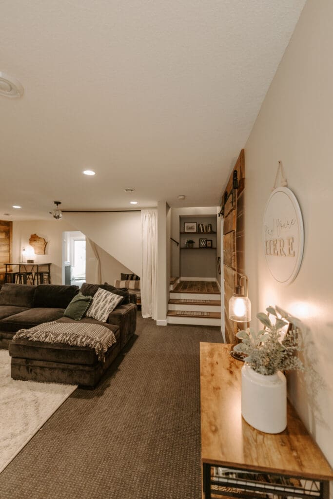 Spacious game room at Camp Digs designed for family fun and indoor recreation