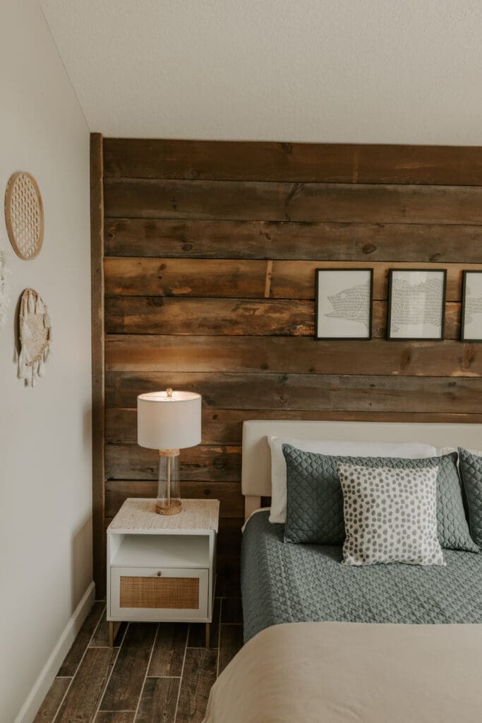 Flexible sleeping arrangements with bunk beds and a queen bed at Camp Digs in Northwestern Wisconsin