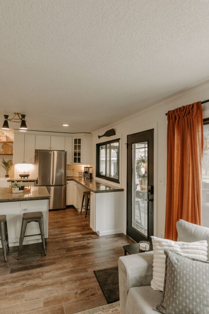Spacious kitchen at Camp Digs with modern amenities for a family-friendly cabin getaway Wisconsin