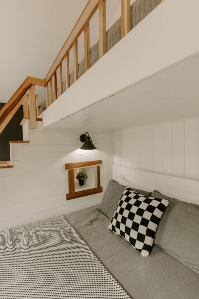 Family-friendly bunk room at Camp Digs designed for kids and group cabin stays