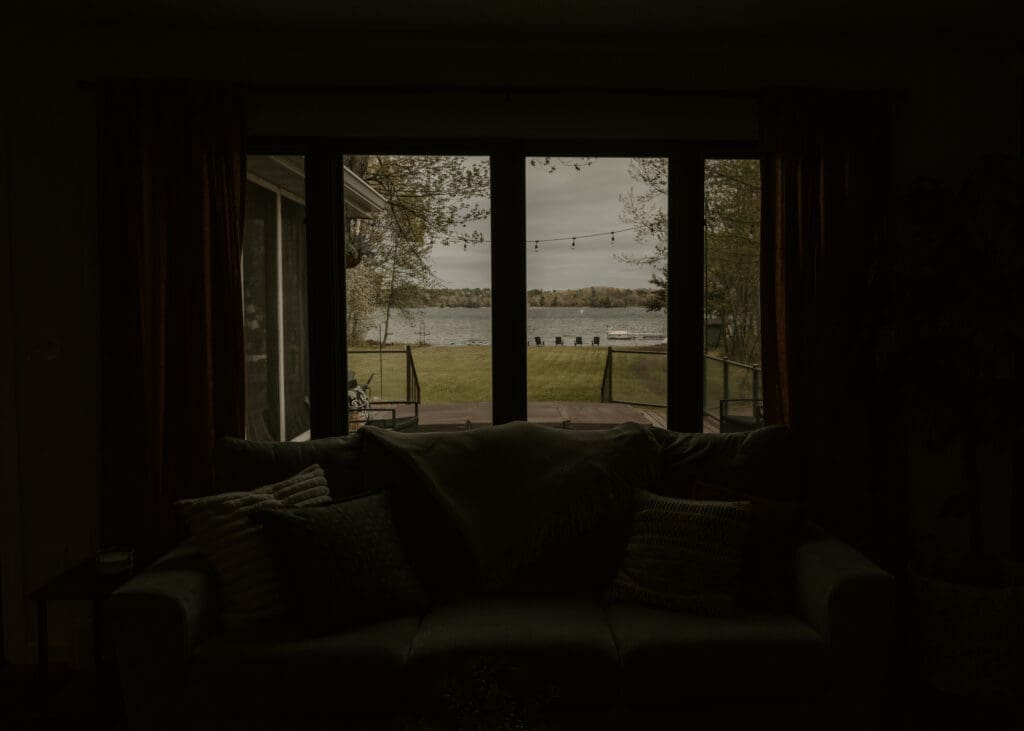 Scenic Northwoods views through the large windows at Camp Digs in Northwestern Wisconsin
