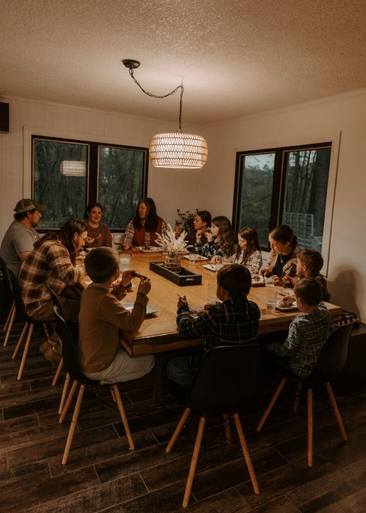 Family reconnecting during a peaceful Wisconsin cabin getaway